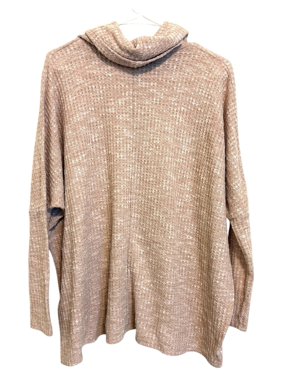 2/$30 Cherish Waffle Knit Cowl Neck Tunic Sweater Top Beige Oversized Medium